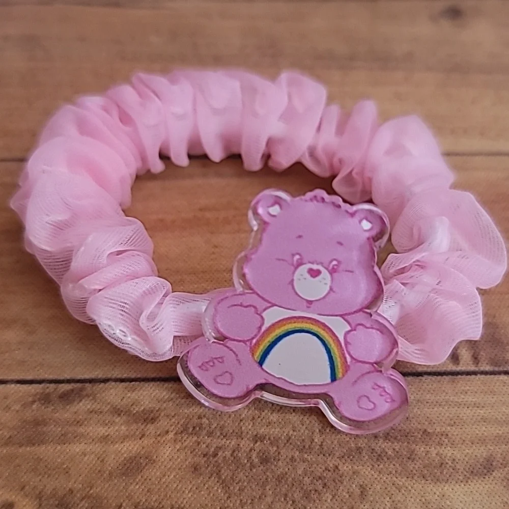 Bears Acrylic Pink and Purple Tulle Fabric Elastic Girl's Hair Crunchies